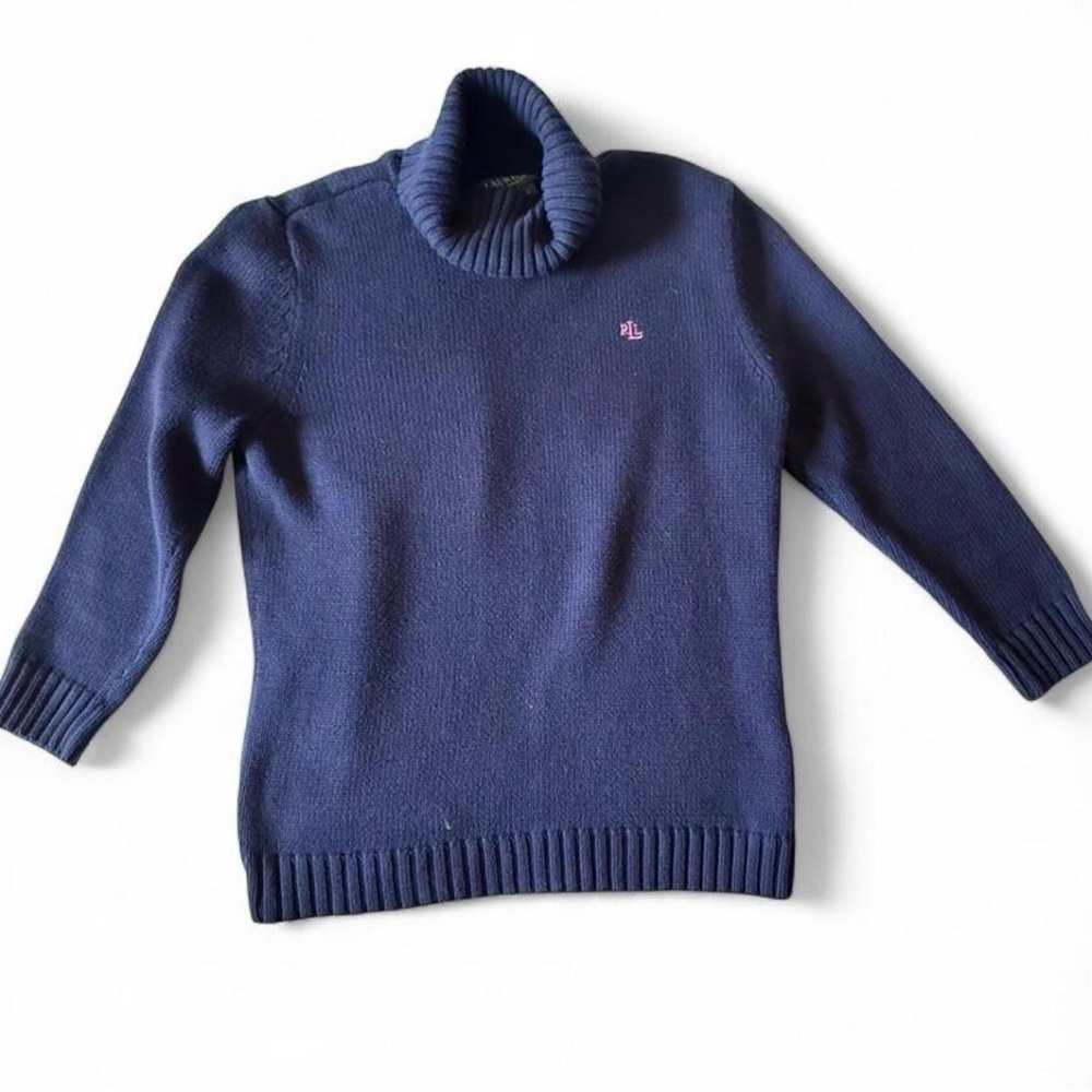 Ralph Lauren Navy Turtleneck Sweater with Pink Logo